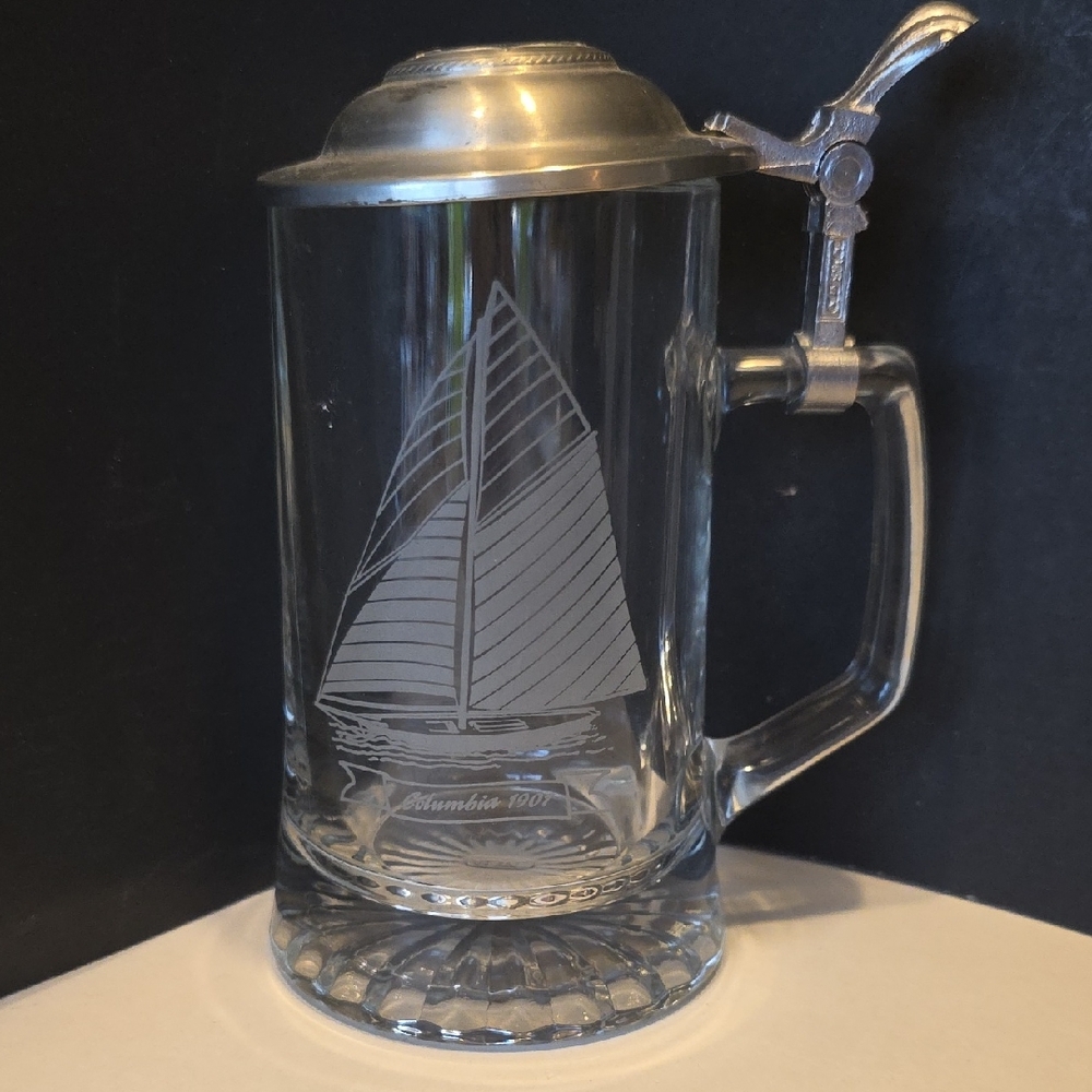 Vintage Old Spice 1901 Columba German Sail Boat Glass Lidded Stein